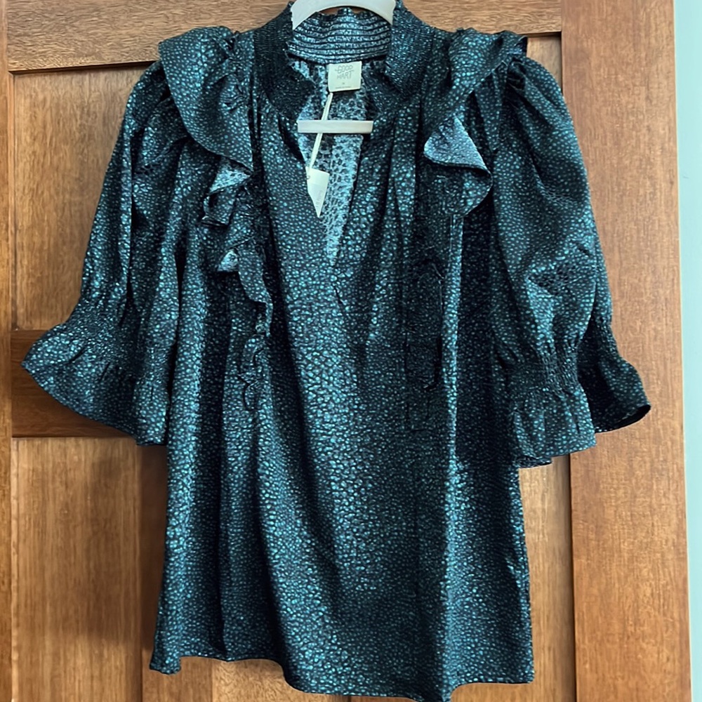 Good Hart Ruffle It Up Dot Print Blouse M